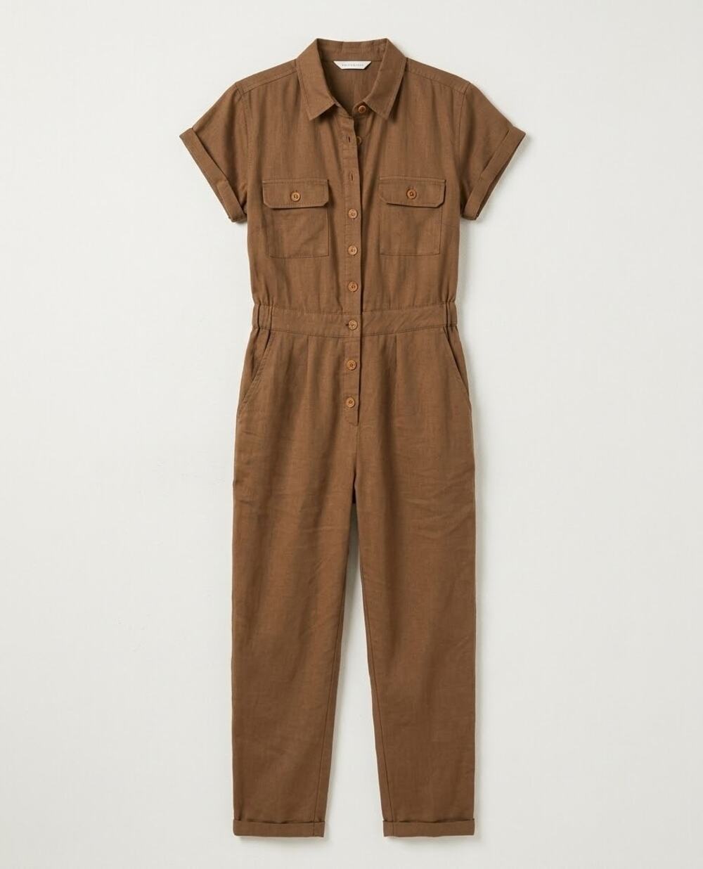 Outerknown brown utility jumpsuit organic cotton small boho hippie urban safari